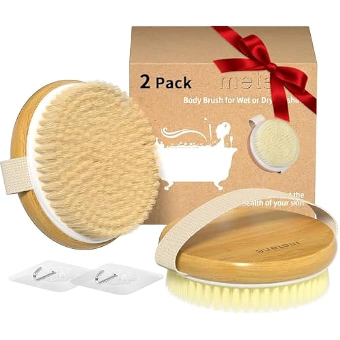Metene 2 Pack Dry Body Brush, Shower Brush Wet and Dry Brushing, Dry brush for Cellulite and Lymphatic, Body Scrubber with Soft and Stiff Bristles, Suitable for All Kinds of Skin - Image 1